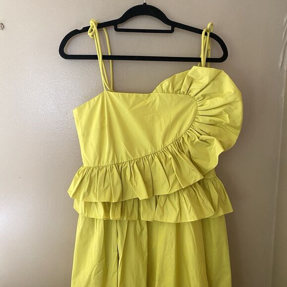 Tanya Taylor Delphine Dress Lemon Yellow Ruffle Detail Midi Dress sz 10 - Picture 10 of 13